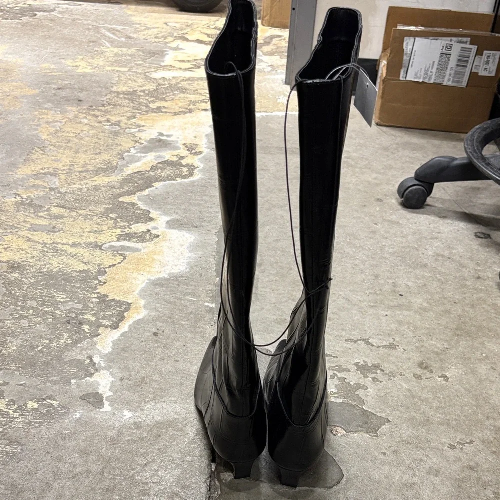 BNWT H&M Croc Black Knee-High Boots - Picture 9 of 12